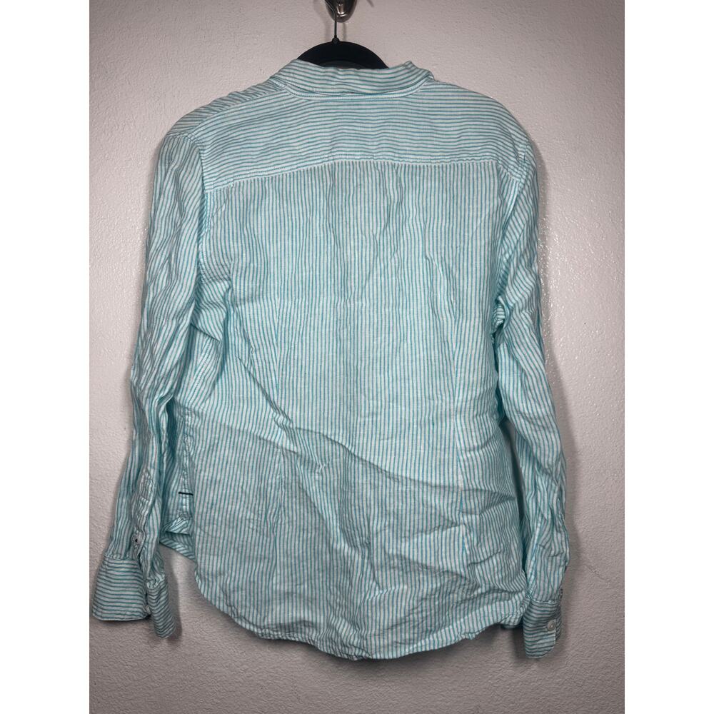 J. Crew Baid McNutt Linen Striped Blue White Sz 10 Button Down Shirt - Picture 4 of 4